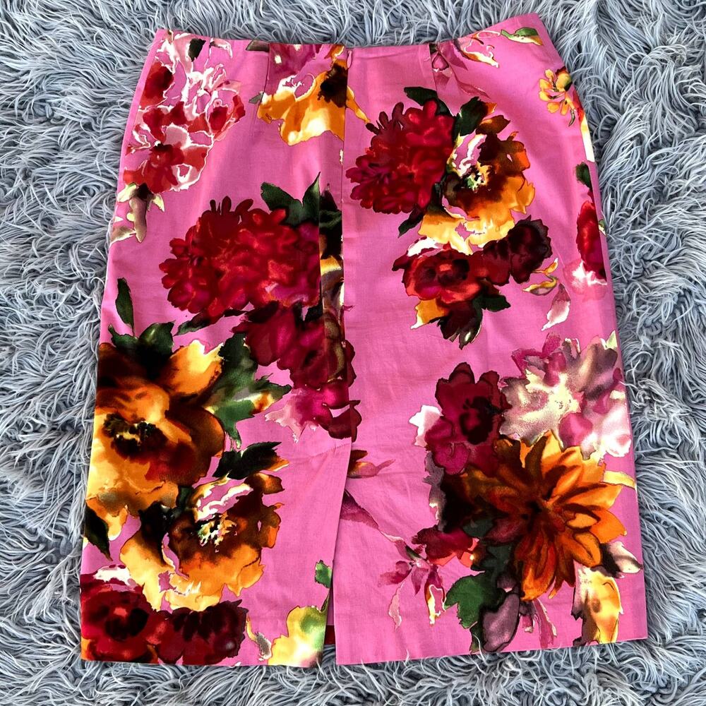 Talbots Midi Pencil Skirt Pink Lined Cotton Blend Watercolor Floral Womens 8 - Picture 4 of 5